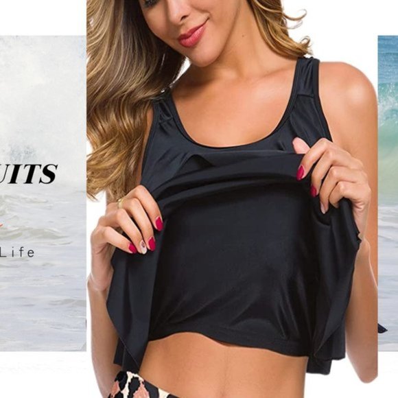 SOUQFONE High Waist Ruffled Flounce Top Ruched Bottom Swimsuit NEW WITH … - Picture 7 of 16